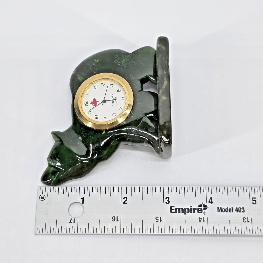 British Columbia Canadian Jade Bear Clock Hand Carved BC Nephrite Green Stone - Picture 7 of 10